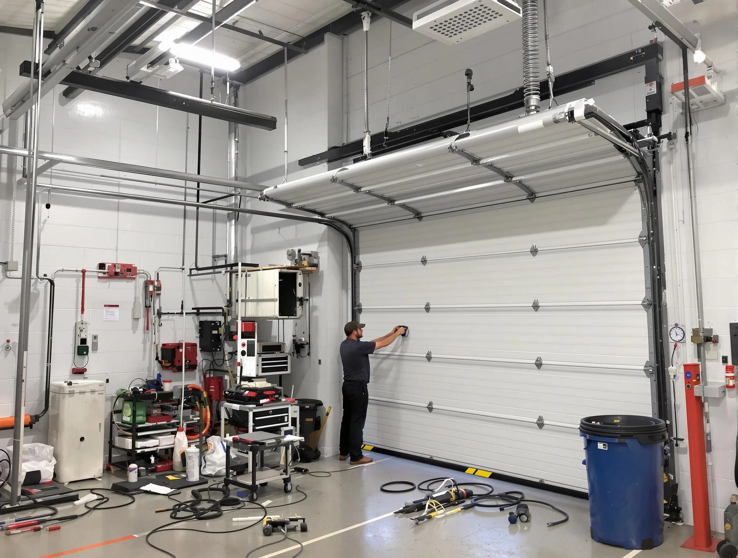 Lewisburg Garage Door Repair certified technician performing commercial door repair at a Lewisburg business facility