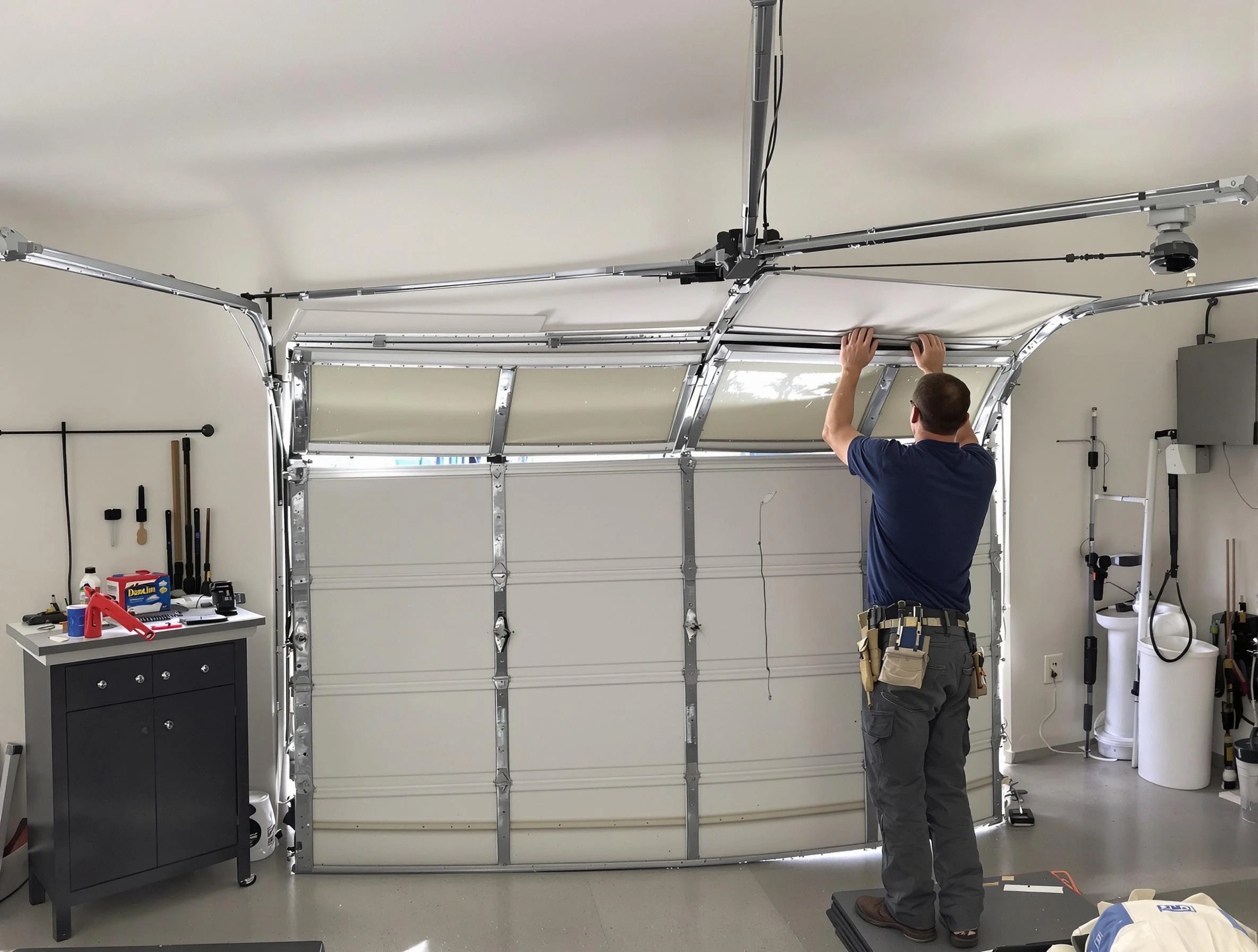 Lewisburg Garage Door Repair specialist performing precise section replacement on Lewisburg garage door