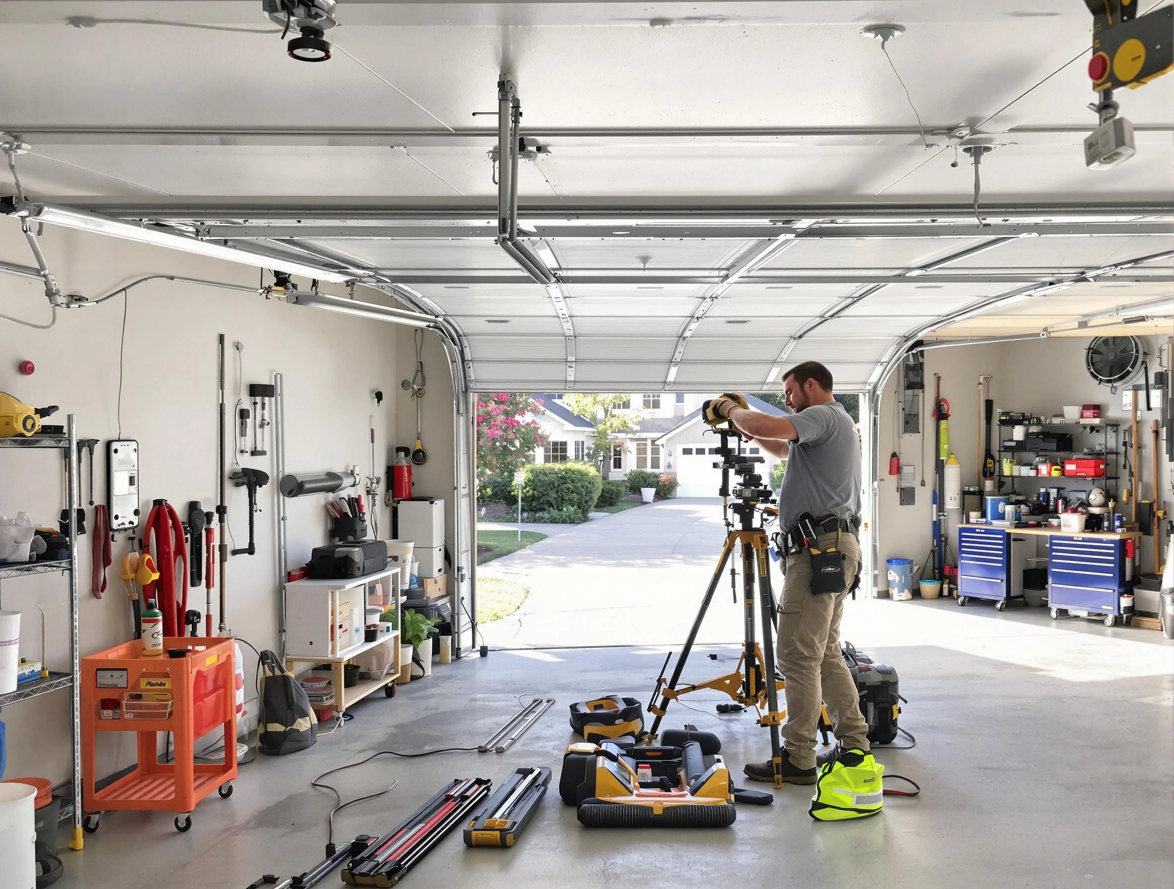 Lewisburg Garage Door Repair specialist performing laser-guided track alignment in Lewisburg